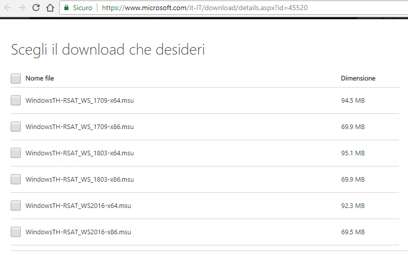 Download Strumenti di amministrazione remota del server per Windows 10