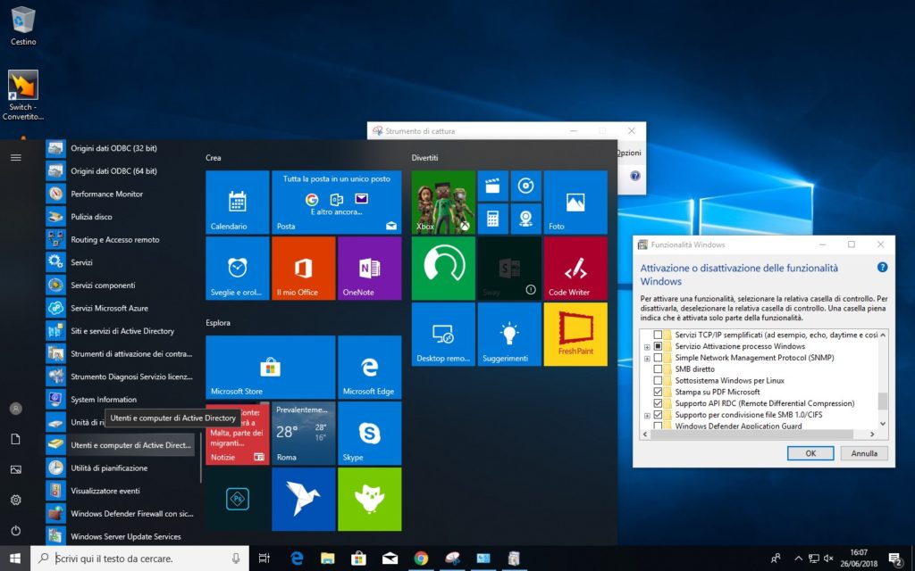 strumenti di amministrazione del server su WIndows 10