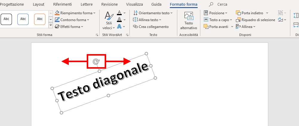 Testo diagonale in word rotazione Wordart