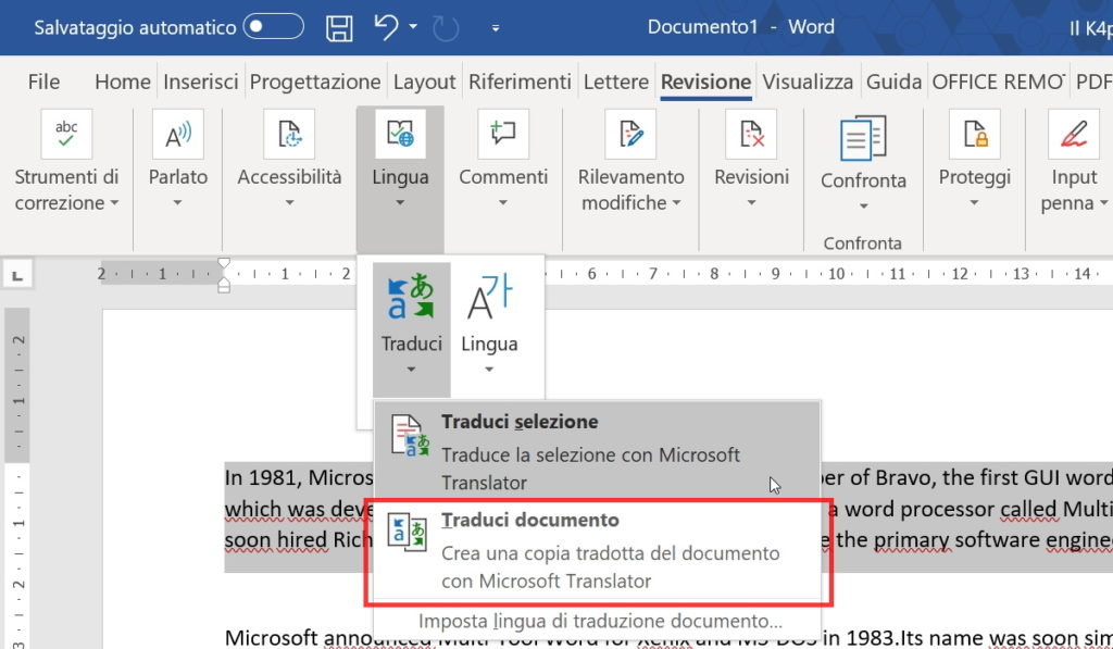 Tradurre un documento in Word